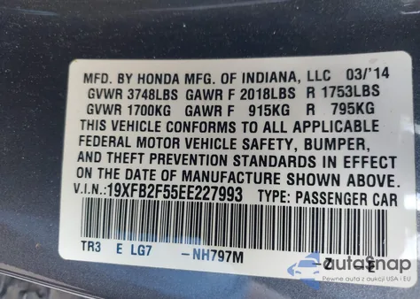 2014 Honda Civic Lx from USA, damaged, VIN 19XFB2F55EE227993